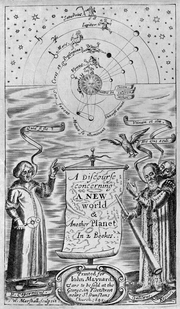 En diskurs om en ny värld och en annan planet i 2 böcker, 1640 (frontispice) av William Marshall