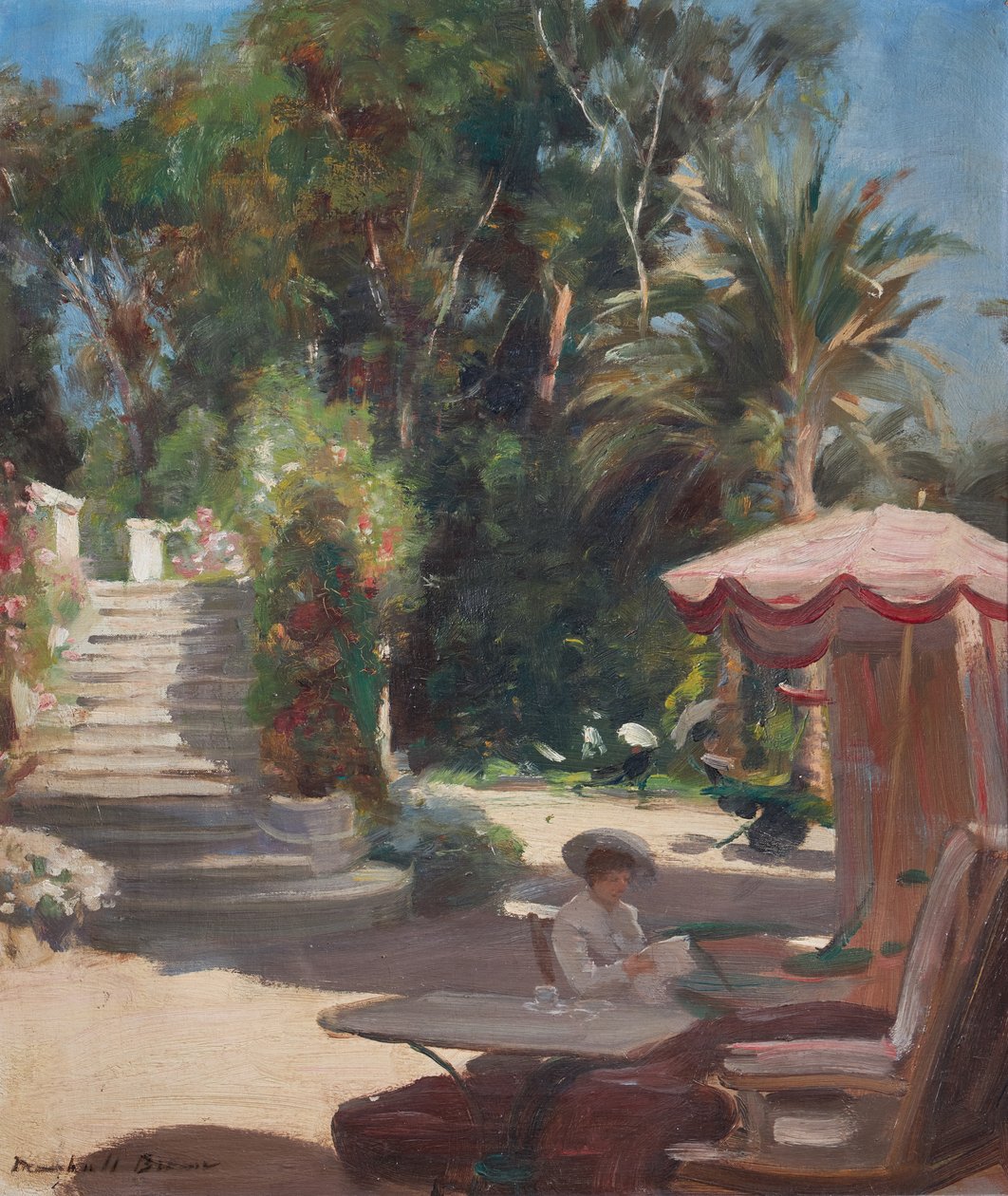 Hotel Garden, Grasse-en-Vence, Signerad nedre vänstra Marshall Brown (olja på duk) av William Marshall Brown