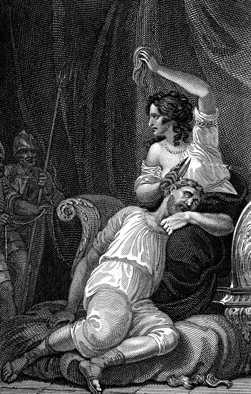 Delilah klippte Simsons hår och tog därmed hans styrka, 1820 av William Marshall Craig