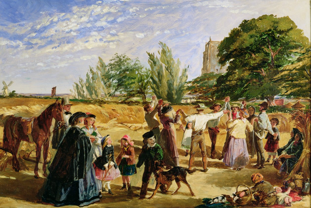 En skördescen i Norfolk: sketch för "Hello Largesse", 1861 av William Maw Egley