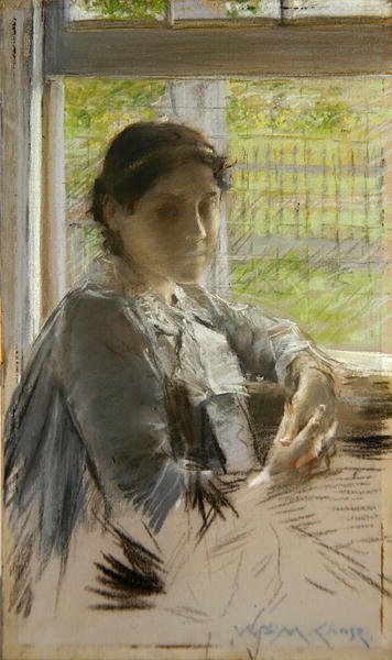 Vid fönstret, ca 1890 (pastell på duk) av William Merritt Chase