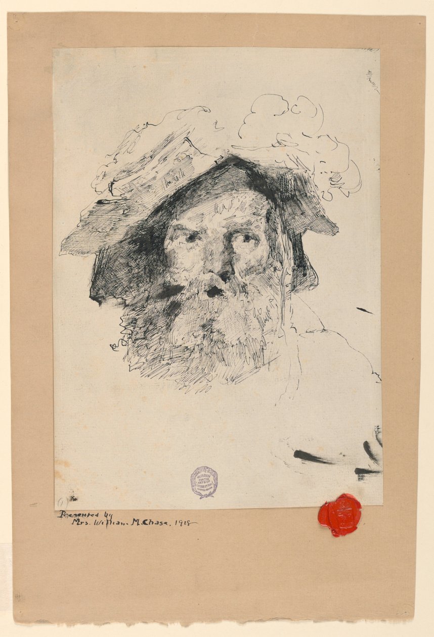 Teckning, Huvud av en skäggig man, 1872-78 av William Merritt Chase