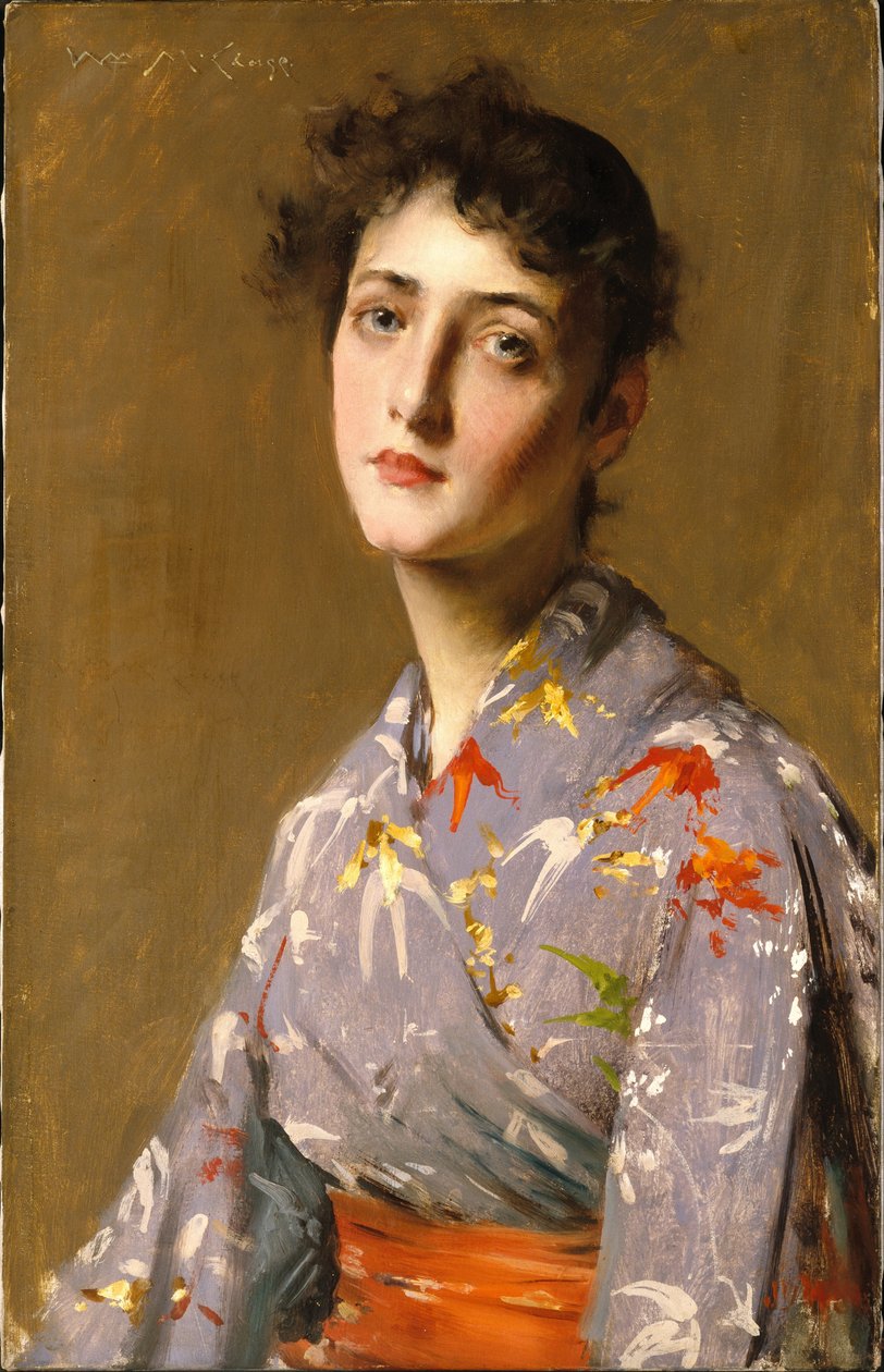 Flicka i japansk dräkt av William Merritt Chase