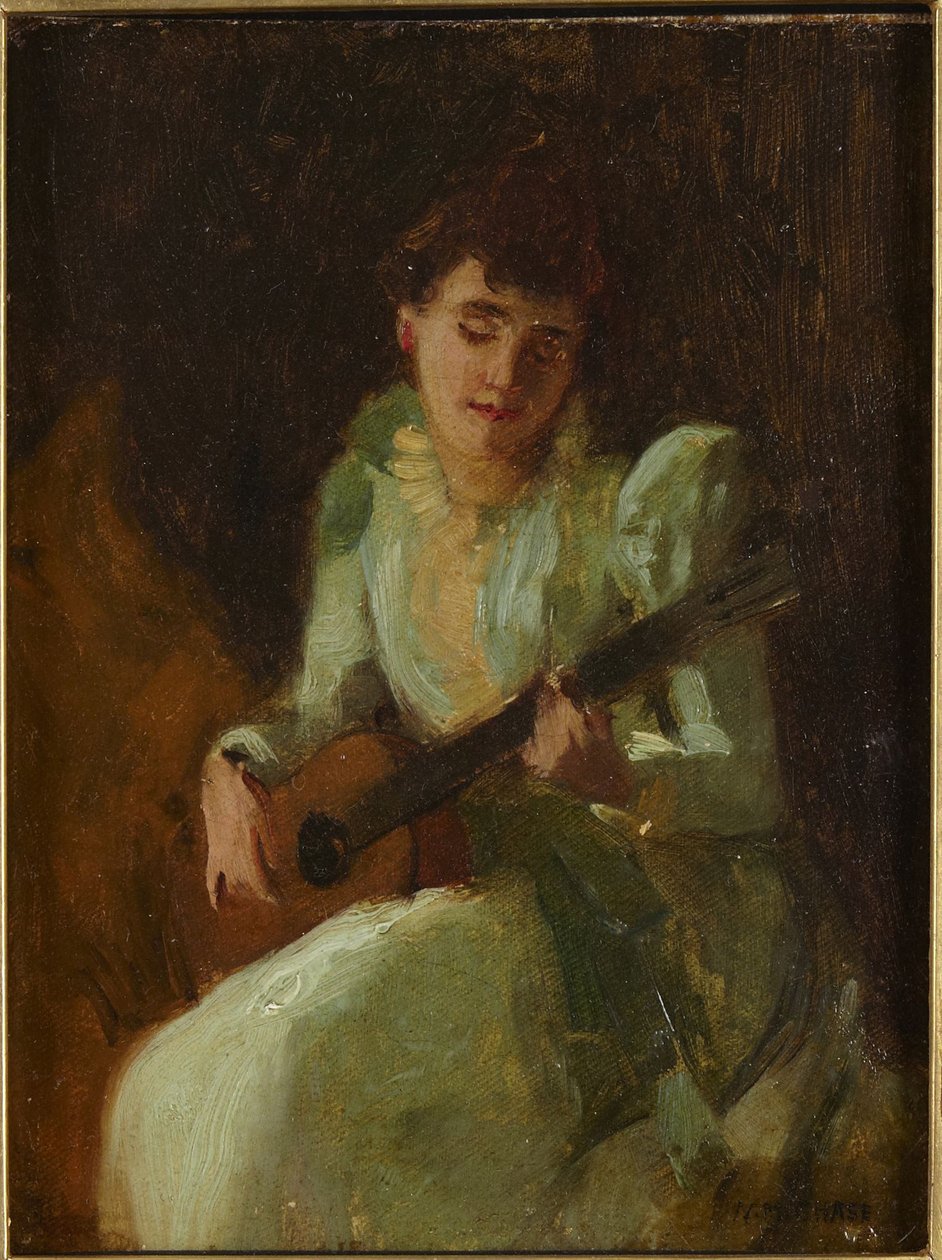 Kvinna som spelar gitarr av William Merritt Chase