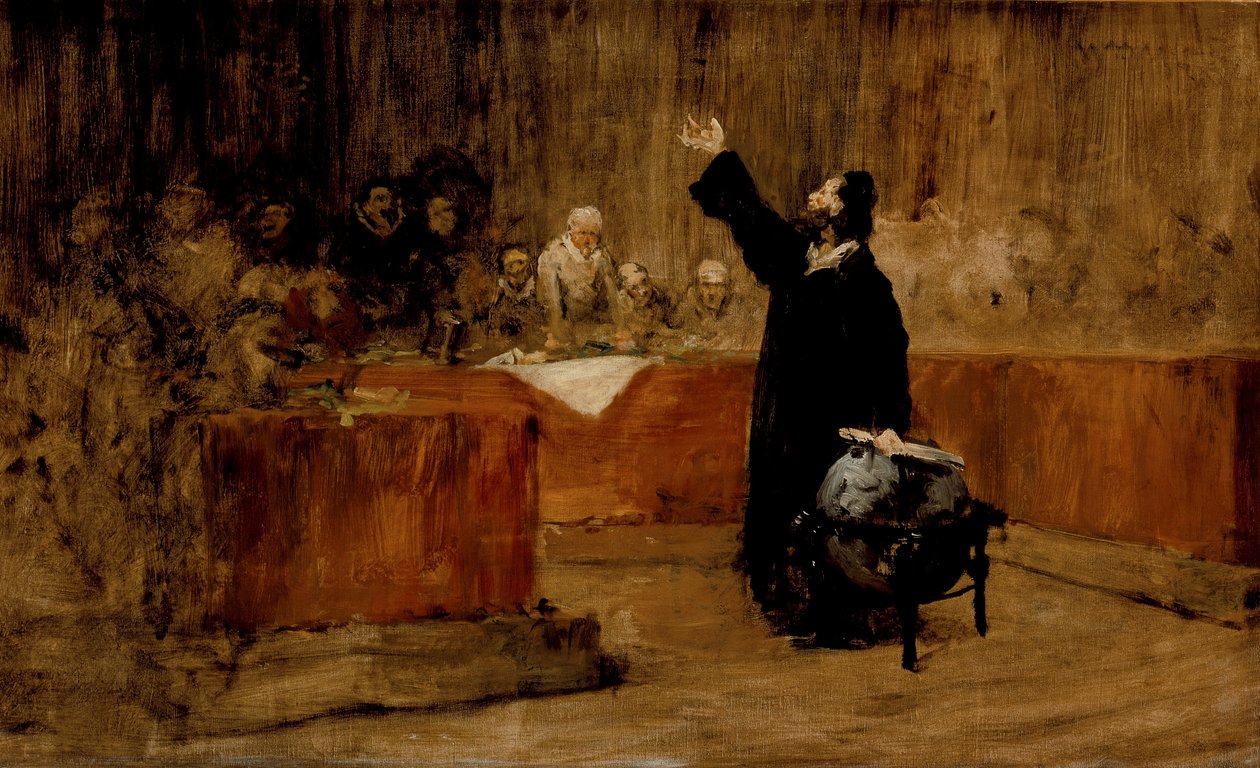 Skiss till en målning - Columbus inför rådet i Salamanca (A) av William Merritt Chase