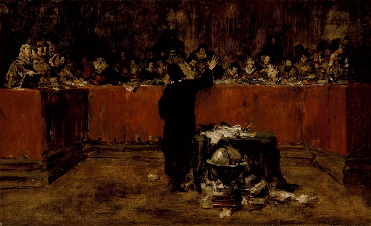 Skiss till en målning - Columbus inför rådet i Salamanca (B) (Christofer Columbus inför det spanska rådet) av William Merritt Chase