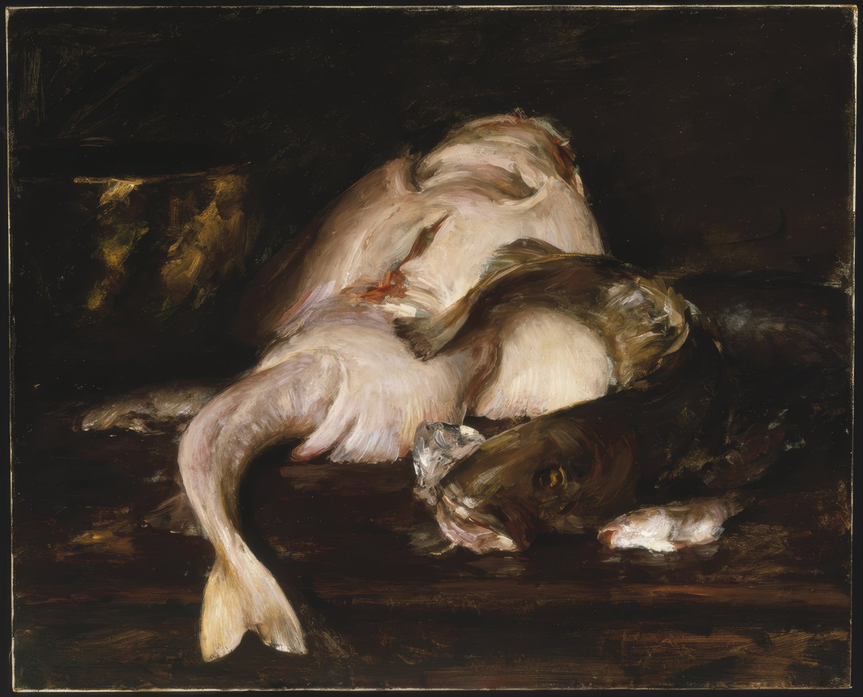 Stilleben, fisk av William Merritt Chase
