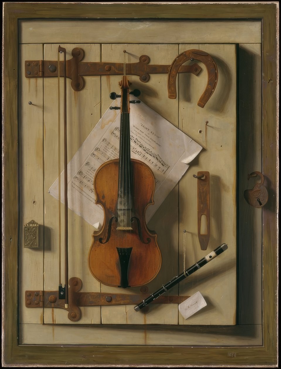 Stilleben - fiol och noter av William Michael Harnett