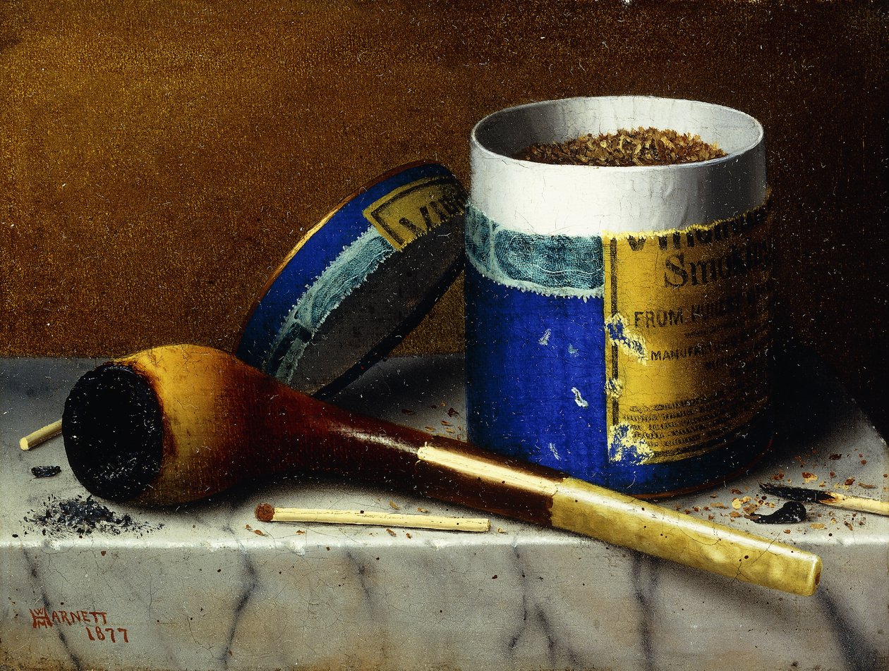 Tobak och pipa, 1877 av William Michael Harnett