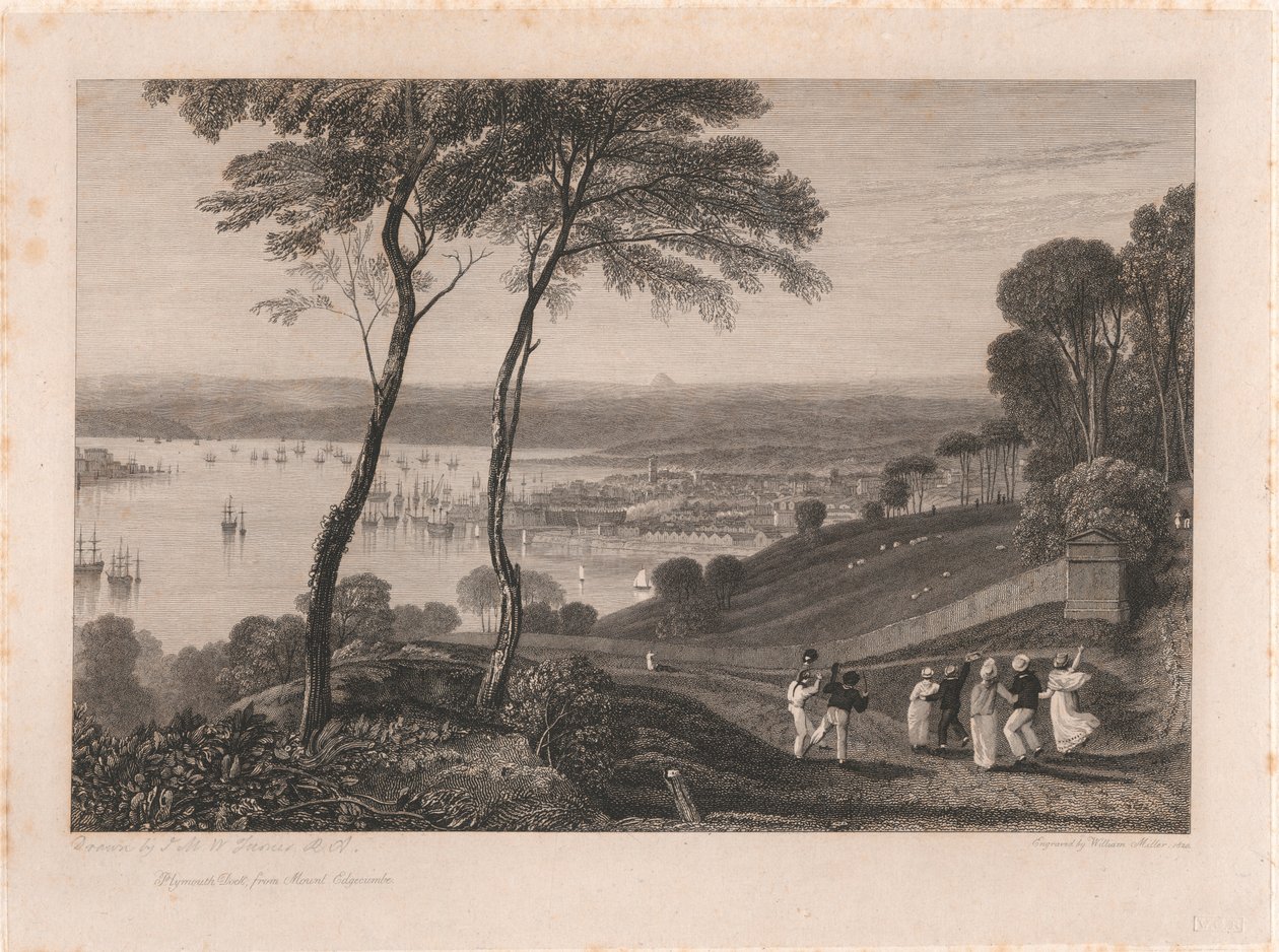 Plymouth Dock, från Mount Edgecumbe av William Miller
