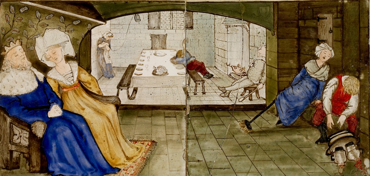 Sexton brickor bildar åtta illustrationer av berättelsen om "Briar Rose", 1862-1865. Artister: William Morris, Sir Edward Coley Burne-Jones. av WilliamWilliam Morris, Sir Edward Coley Burne Jones