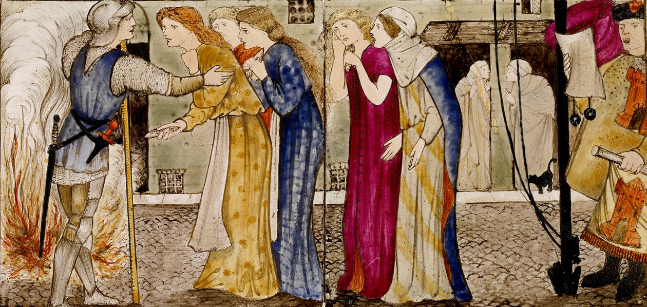 Sexton brickor bildar åtta illustrationer av berättelsen om "Briar Rose", 1862-1865. Artister: William Morris, Sir Edward Coley Burne-Jones. av WilliamWilliam Morris, Sir Edward Coley Burne Jones