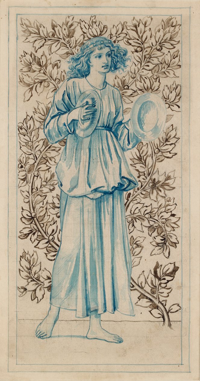 En kvinna som spelar cymbaler, sent 1800-tal av William Morris
