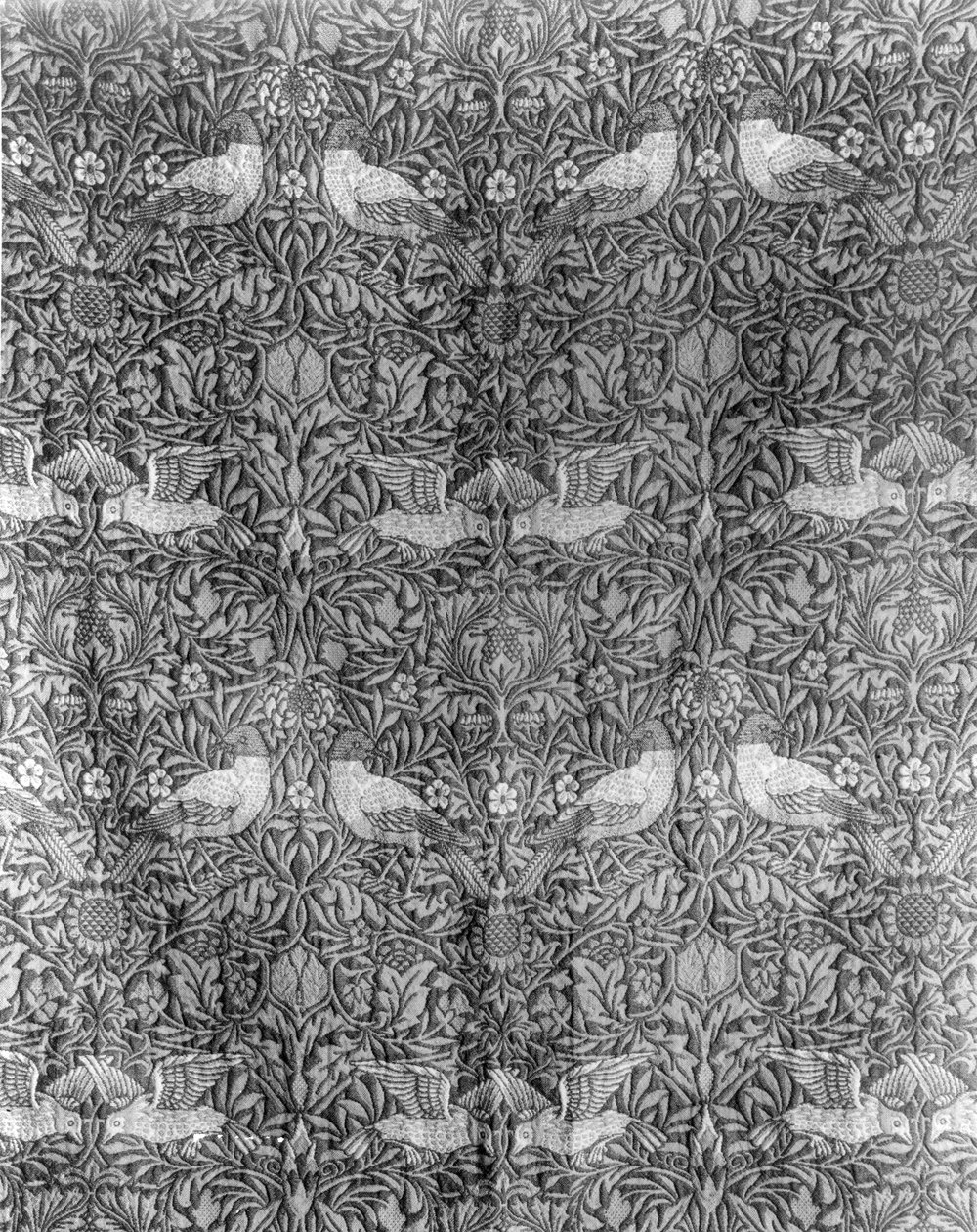 "Bird" design av William Morris (1834-96) (vävd ull) (svartvitt tryck) (för färgbild se 136483) av William Morris