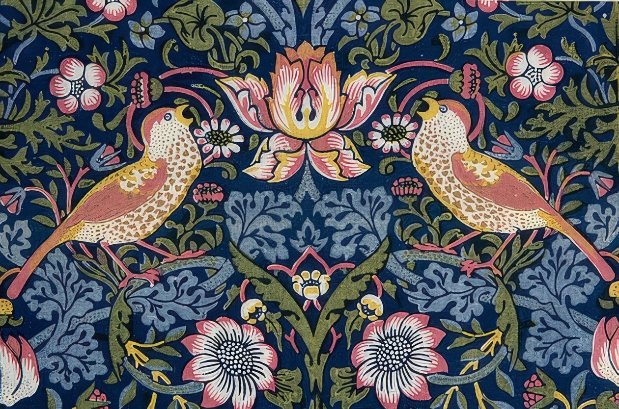 Jordgubbstjuven. Dekorationstyg (detalj). 1883 av William Morris