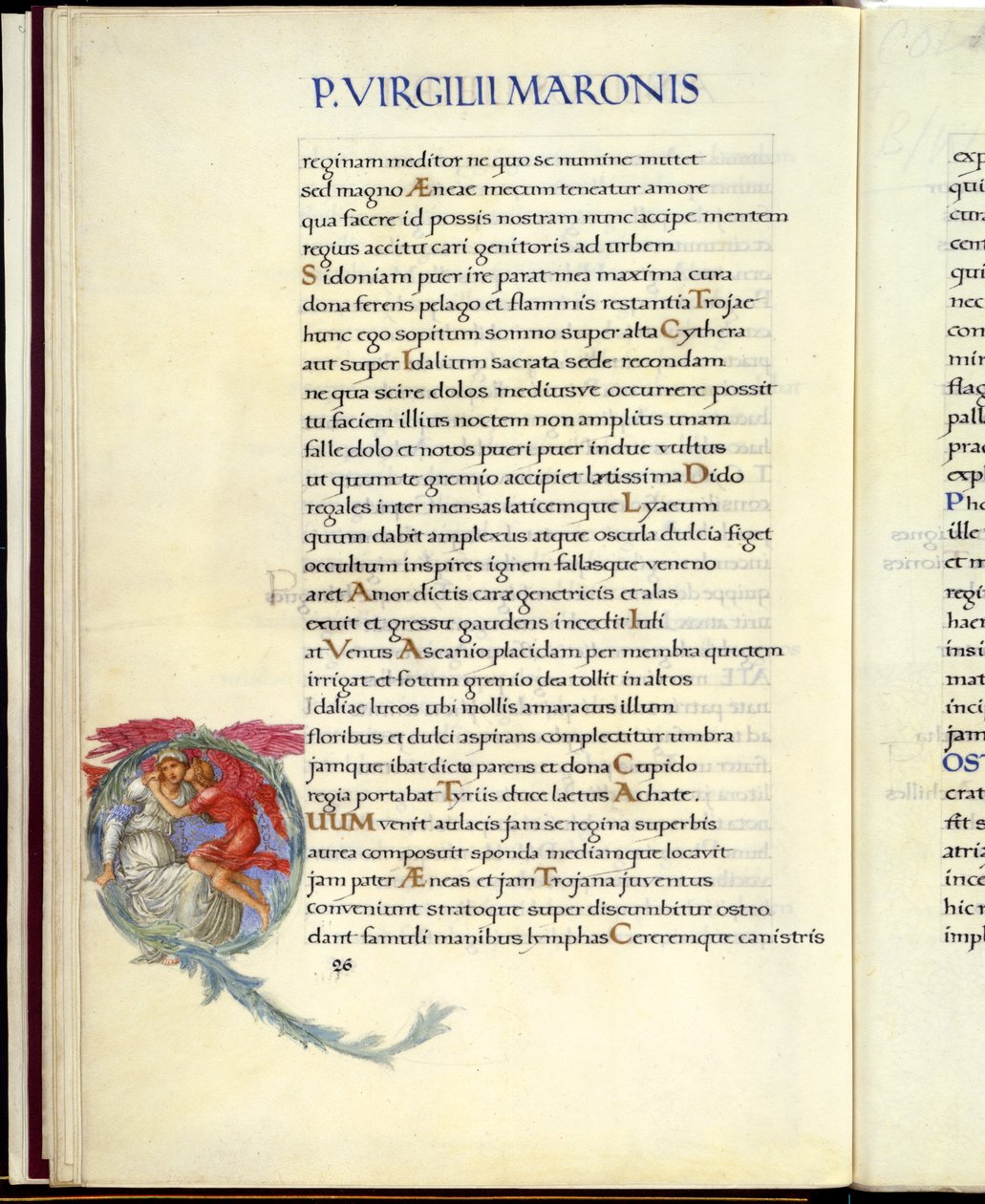 Dido och Amor, sida 26 från Virgils "Aeneid" av William Morris