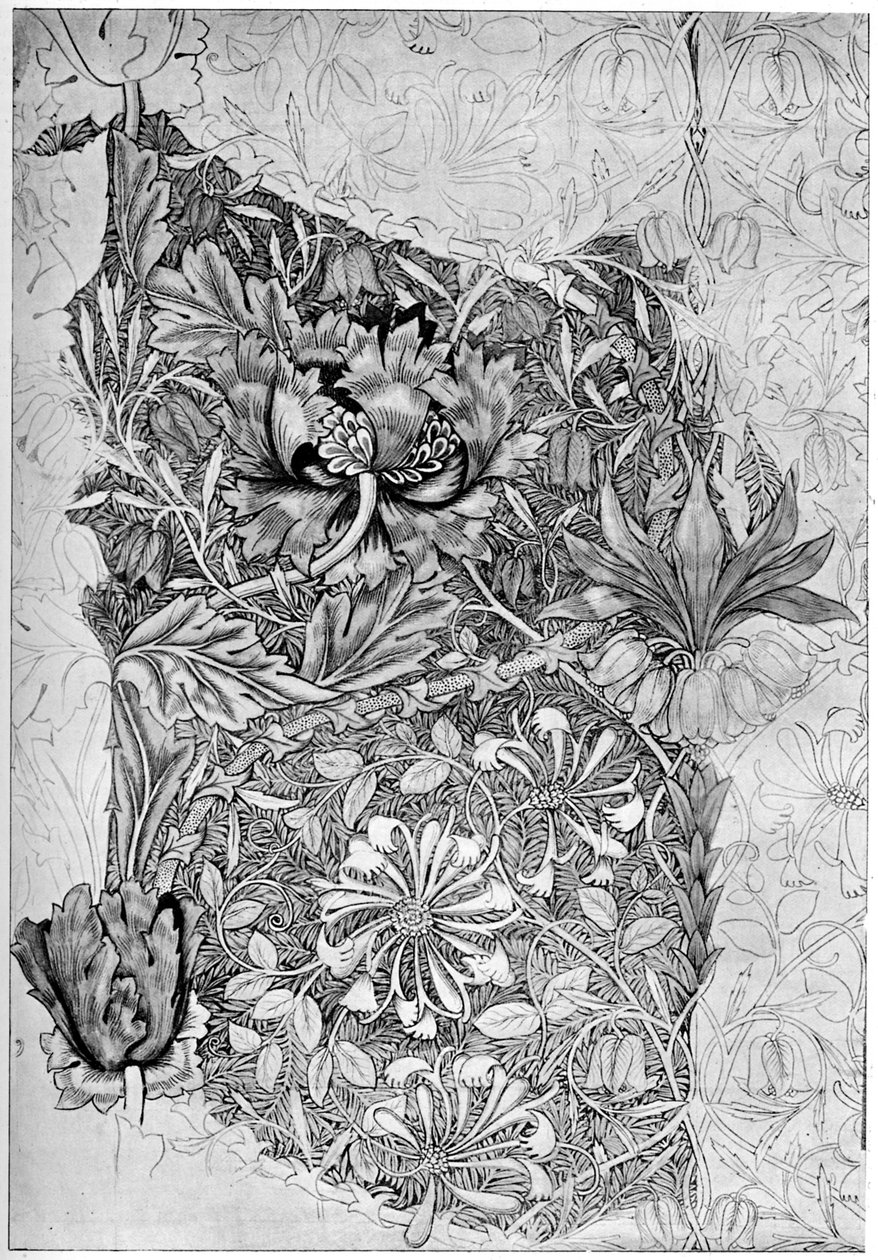 Kaprifolmönster tryckt på linne, 1883 1934. av William Morris