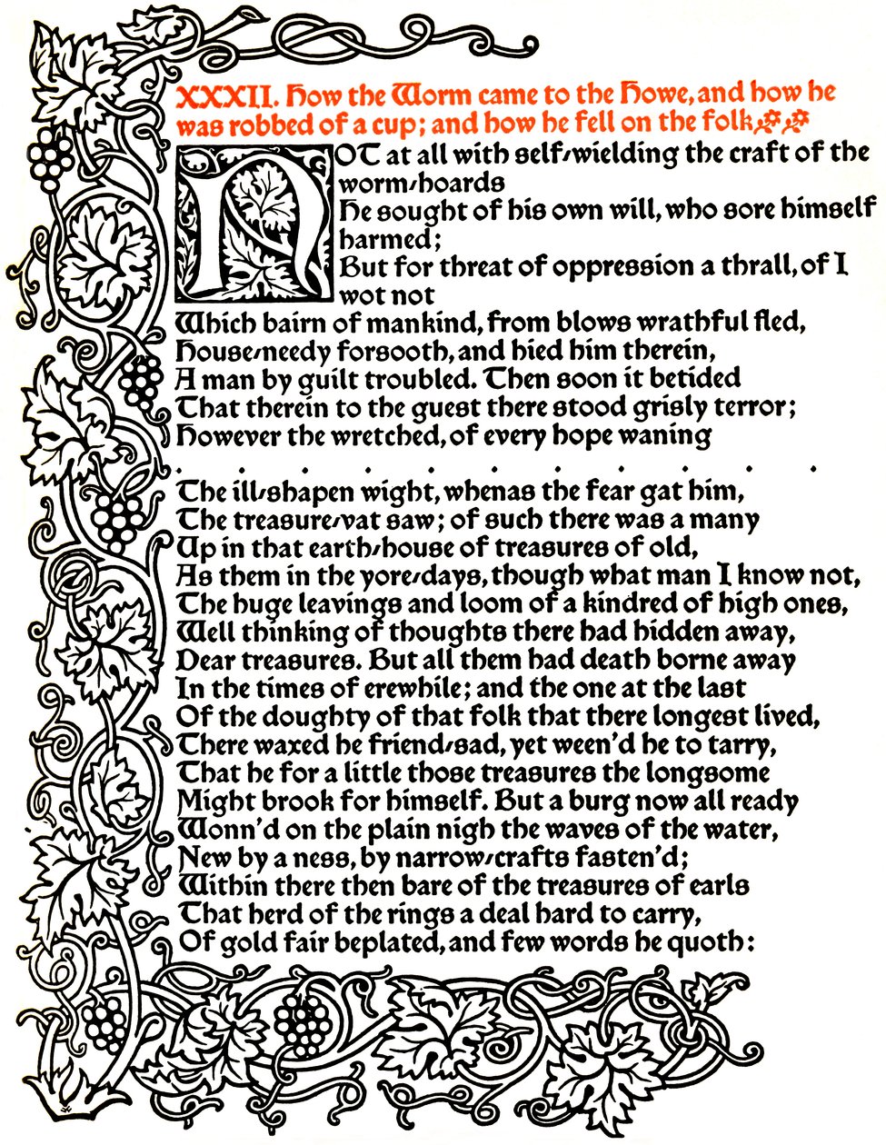 Kelmscott Press: Sida från The Tale of Beowulf Printed in the Troy Type, c.1895, 1914. av William Morris