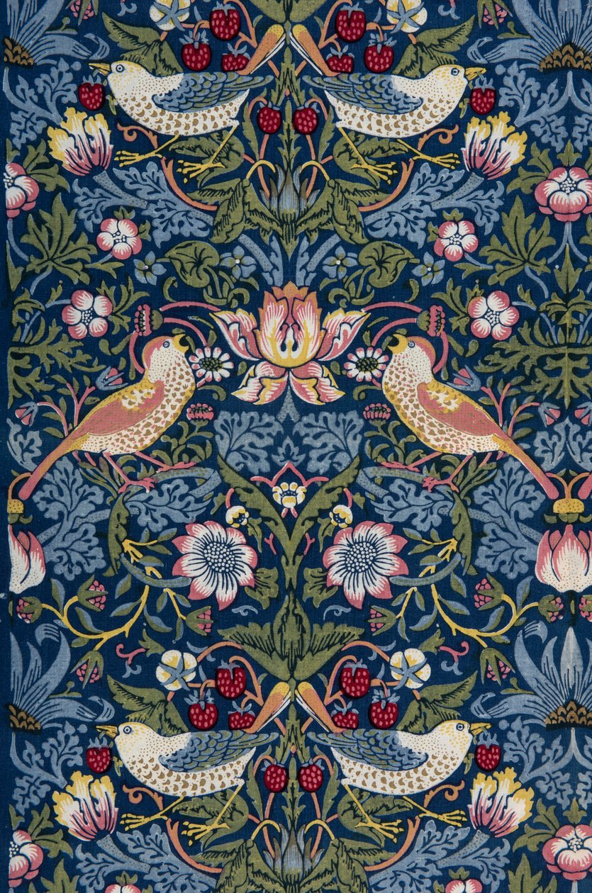 Jordgubbstjuv. Dekorativt tyg, 1883. av William Morris