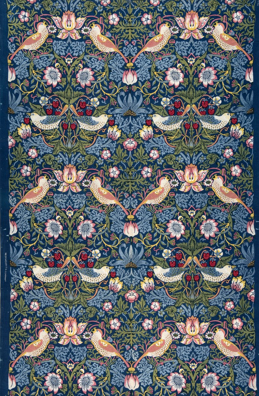 Jordgubbstjuv. Dekorativt tyg, 1883. av William Morris