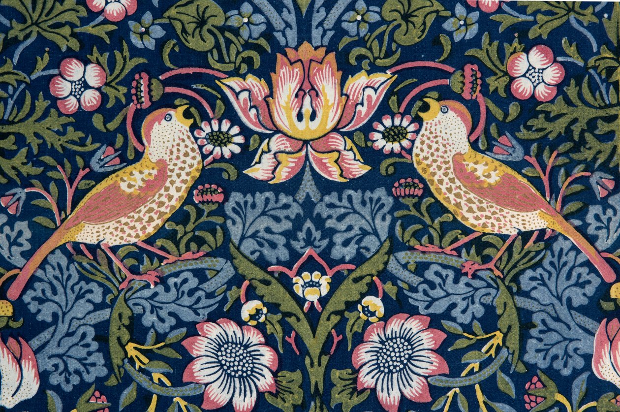 Jordgubbstjuv. Dekorativt tyg, 1883. av William Morris