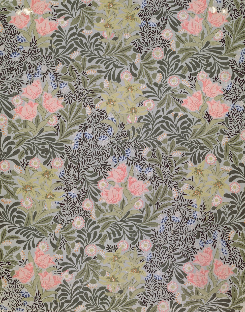 Tapetdesign med tulpaner, tusenskönor och kaprifol (tapet) av William Morris