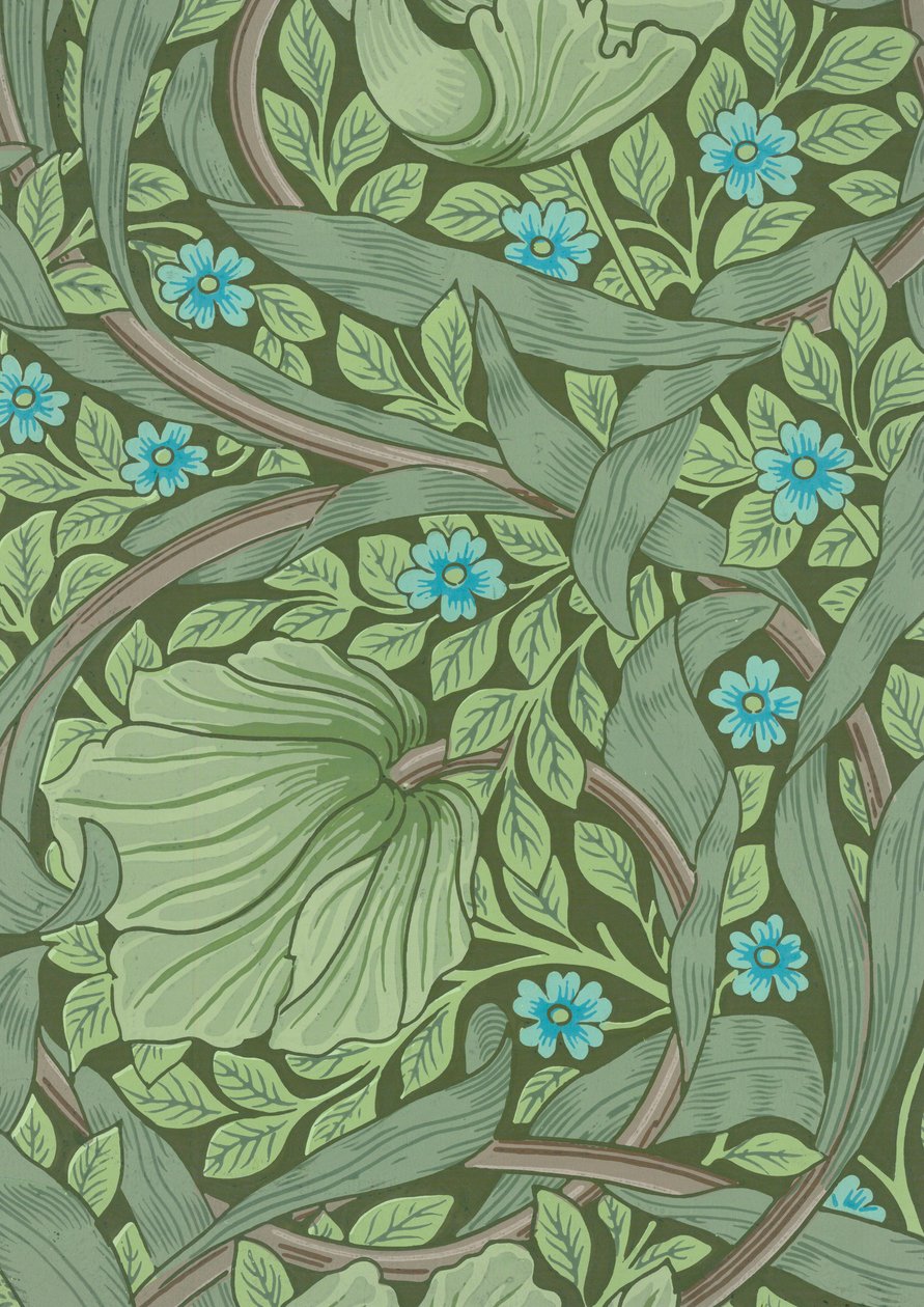 William Morris Tapetprov med Forget-Me-Nots, c.1870 (träblockstryck i färg) av William Morris