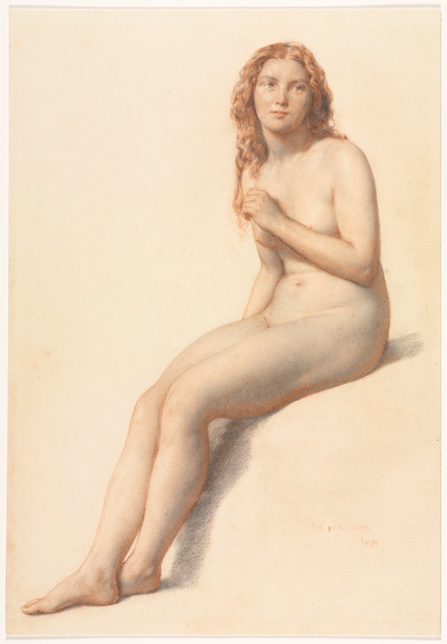 Naken kvinna, sittande, tre fjärdedels vy framifrån, 1859. av William Mulready