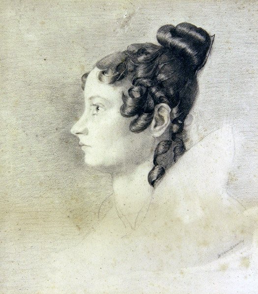 Porträtt av Charlotte Rolfe (penna & färgpenna på papper) av William Mulready