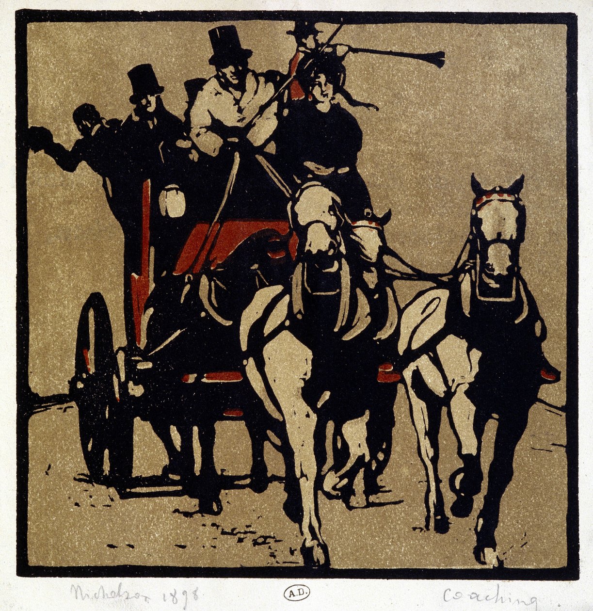 En vagn eller en flit: "" Coaching"" - av William Nicholson (1872-1949) av William Nicholson