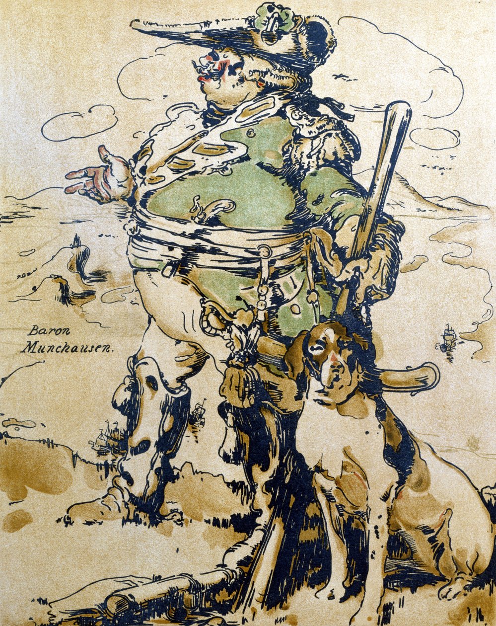 Baron Munchausen, illustration från "Characters of Romance", publicerad första gången 1900 (färg litho) av William Nicholson
