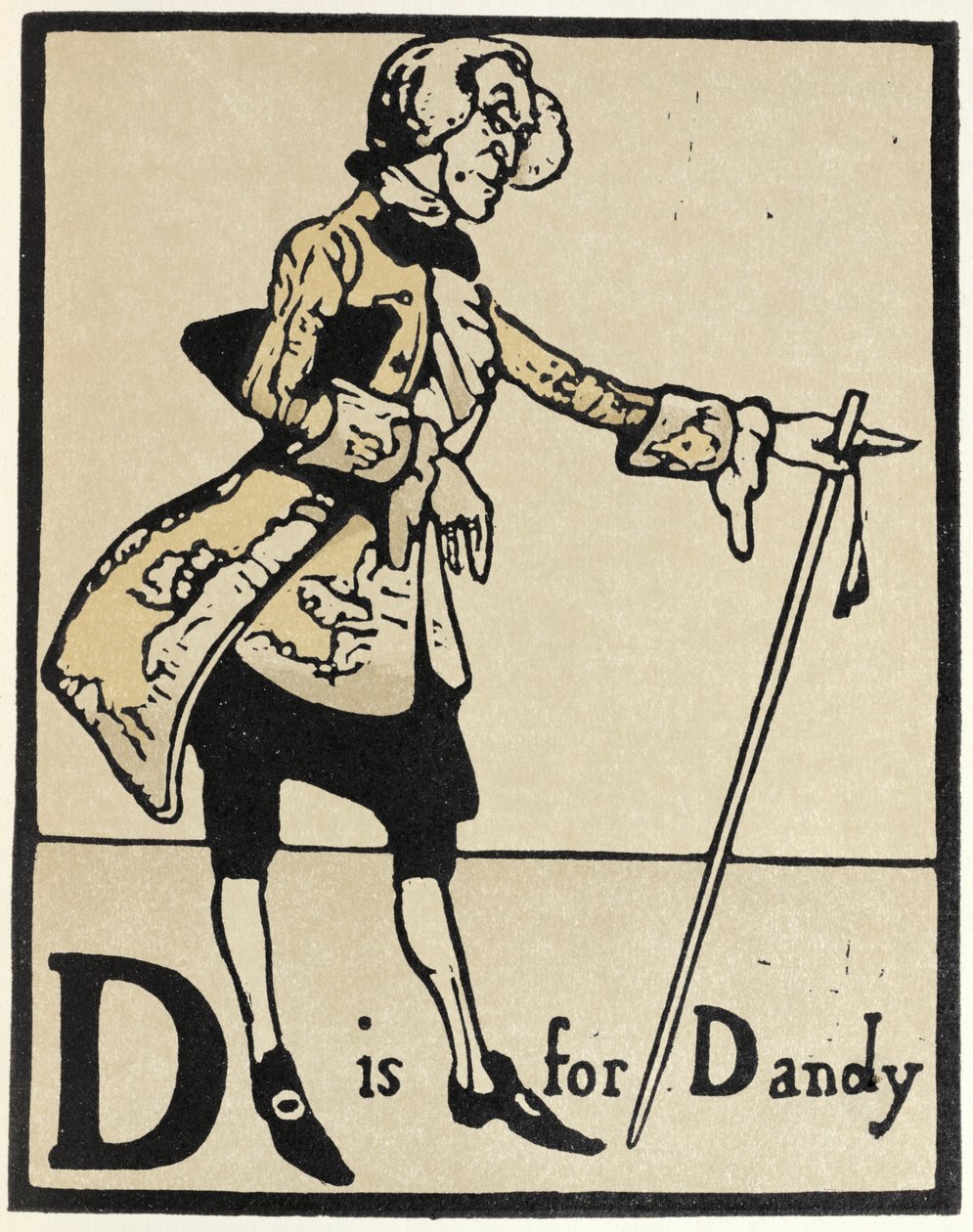 D är för Dandy, illustration från "An Alphabet", pub. 1898 (handfärgat träsnitt) av William Nicholson