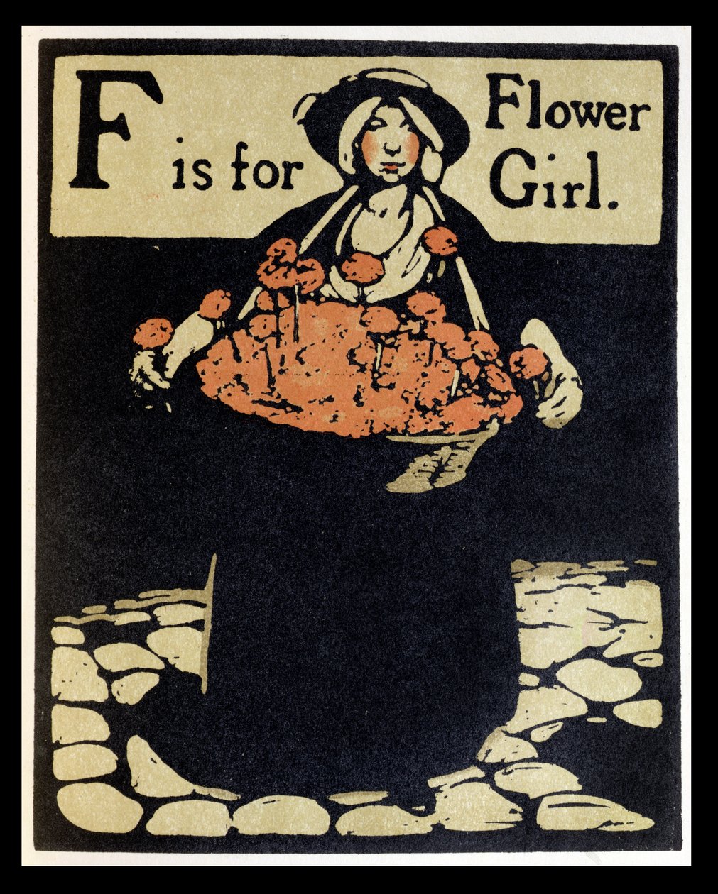 F är för Flower Girl, illustration från "An Alphabet", publicerad av William Heinemann av William Nicholson