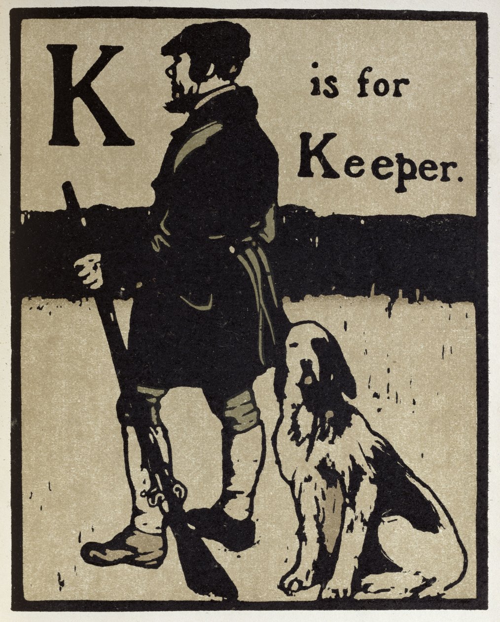 K är för Keeper, illustration från "An Alphabet", publicerad av William Heinemann av William Nicholson