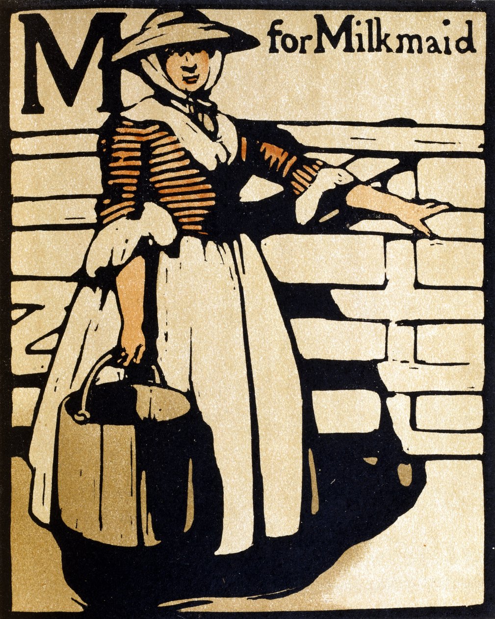 M for Milkmaid, illustration från "An Alphabet", publicerad av William Heinemann av William Nicholson