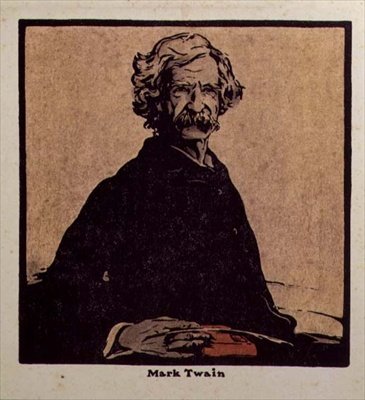 Mark Twain (1835-1910) illustration från "Twelve Portraits", publicerad 1899 (handfärgat träblock) av William Nicholson