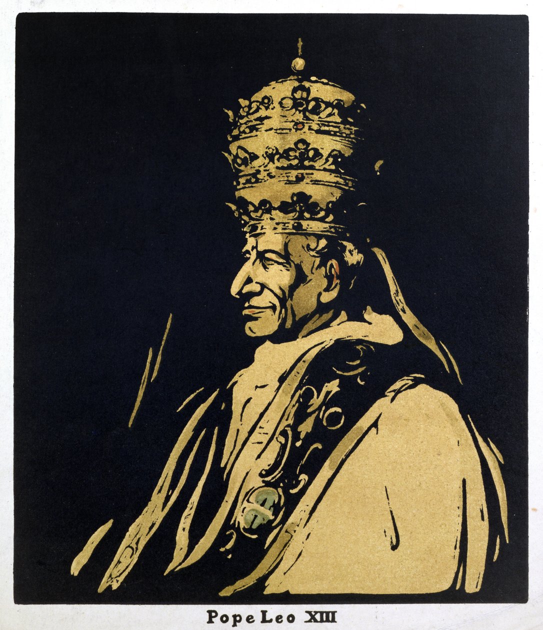 Påven Leo XIII, Gioacchino Vincenzo Raffaele Luigi Pecci (1878-1903) illustration från "Twelve Portraits - Second Series", publicerad 1899 (handfärgat träblock) av William Nicholson