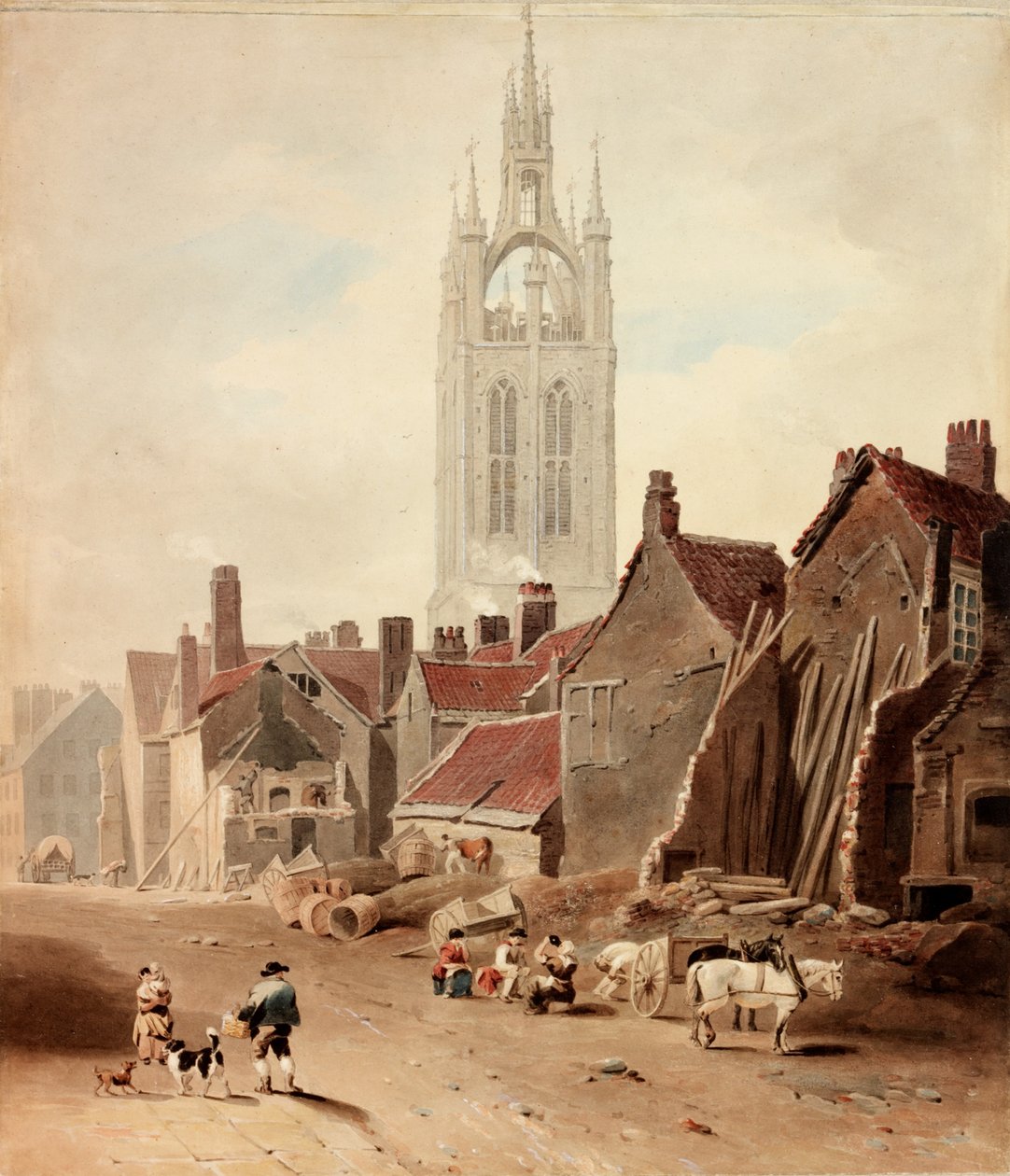 Rivningen av hus på platsen Collingwood Street, Newcastle upon Tyne (kroppsfärg) av William Nicholson