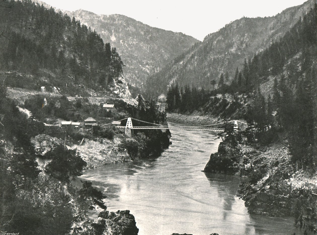 Klippiga bergen: Fraser Canyon och Cariboo Road Bridge, nära Spuzzum, Kanada, 1895. av William Notman and Son