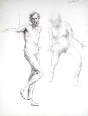 Studie av en man och en kvinna (penna på papper) av William Orpen