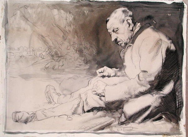 Studie av en gammal man (penna och akvarell på papper) av William Orpen