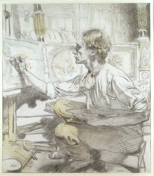 The Bed Painter (The Furniture Painter) c.1913 (akvarell över penna på papper) av William Orpen