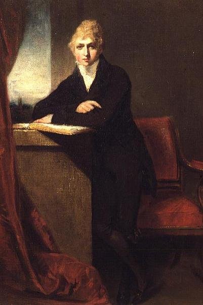 Porträtt av Charles Townley (1784-1861) i en interiör (olja på duk) av William Owen