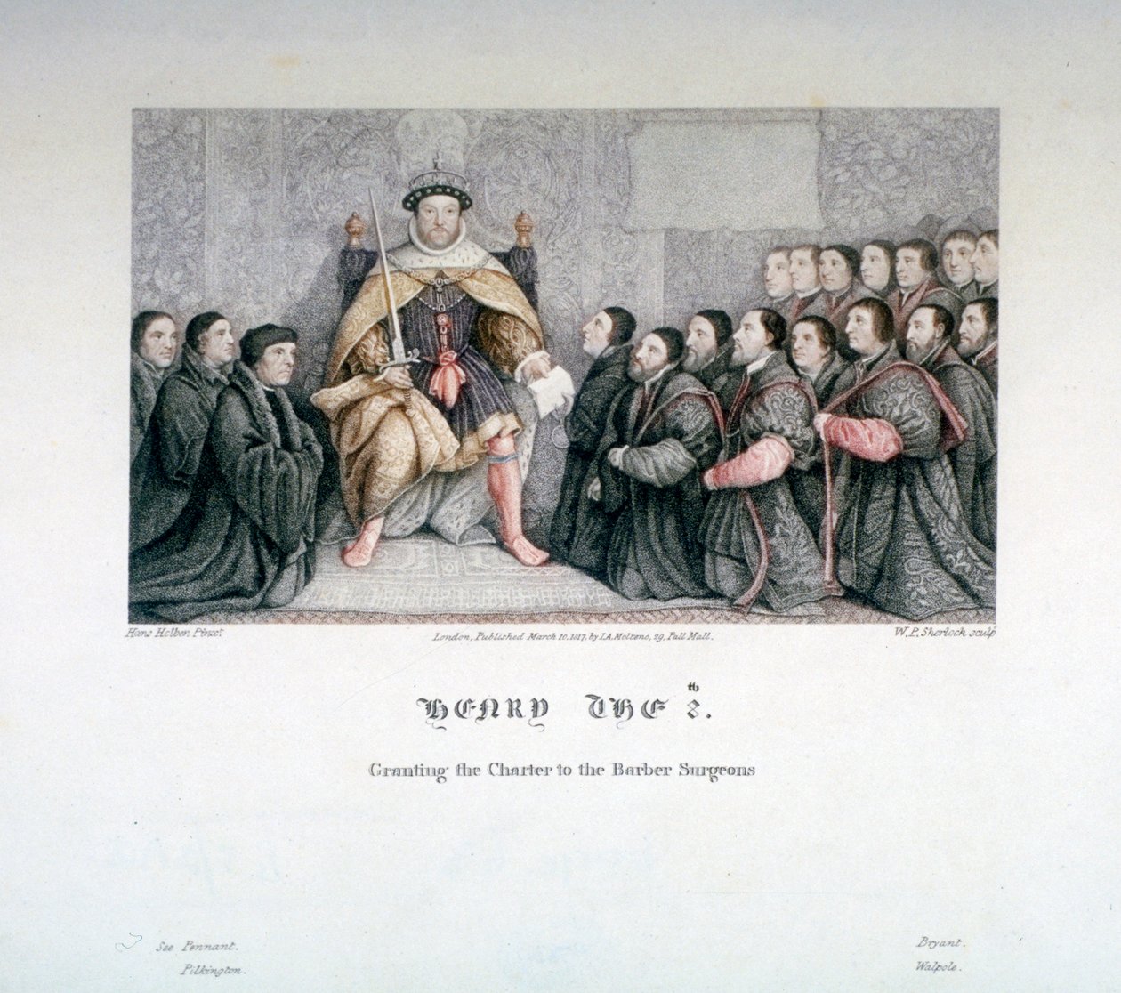 Henry VIII beviljade stadgan till Barber Surgeons, 1500-talet, 1817. av William P Sherlock