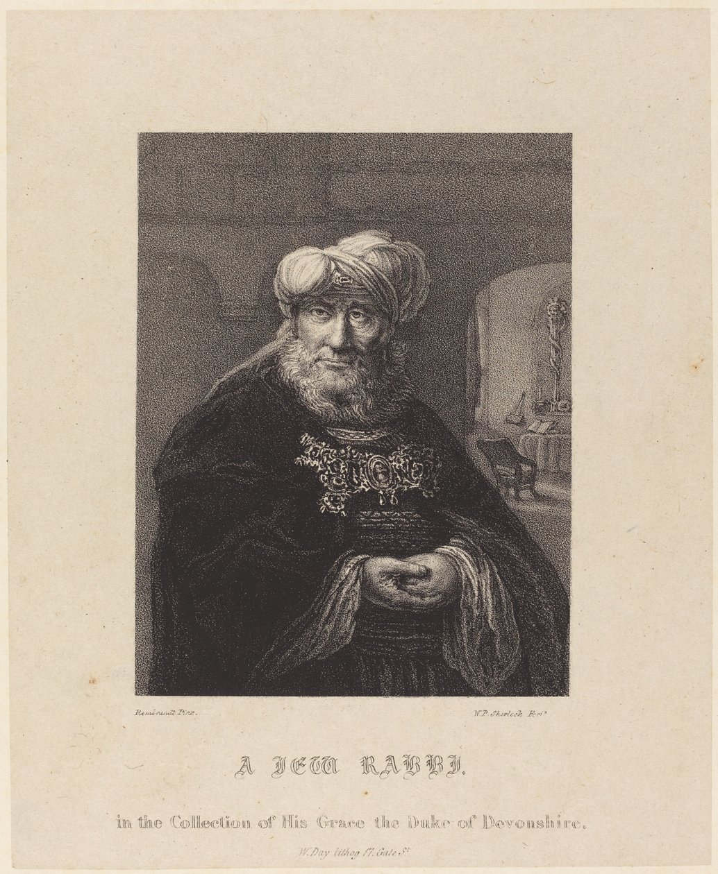 En judisk rabbin av William P. Sherlock after Rembrandt van Rijn