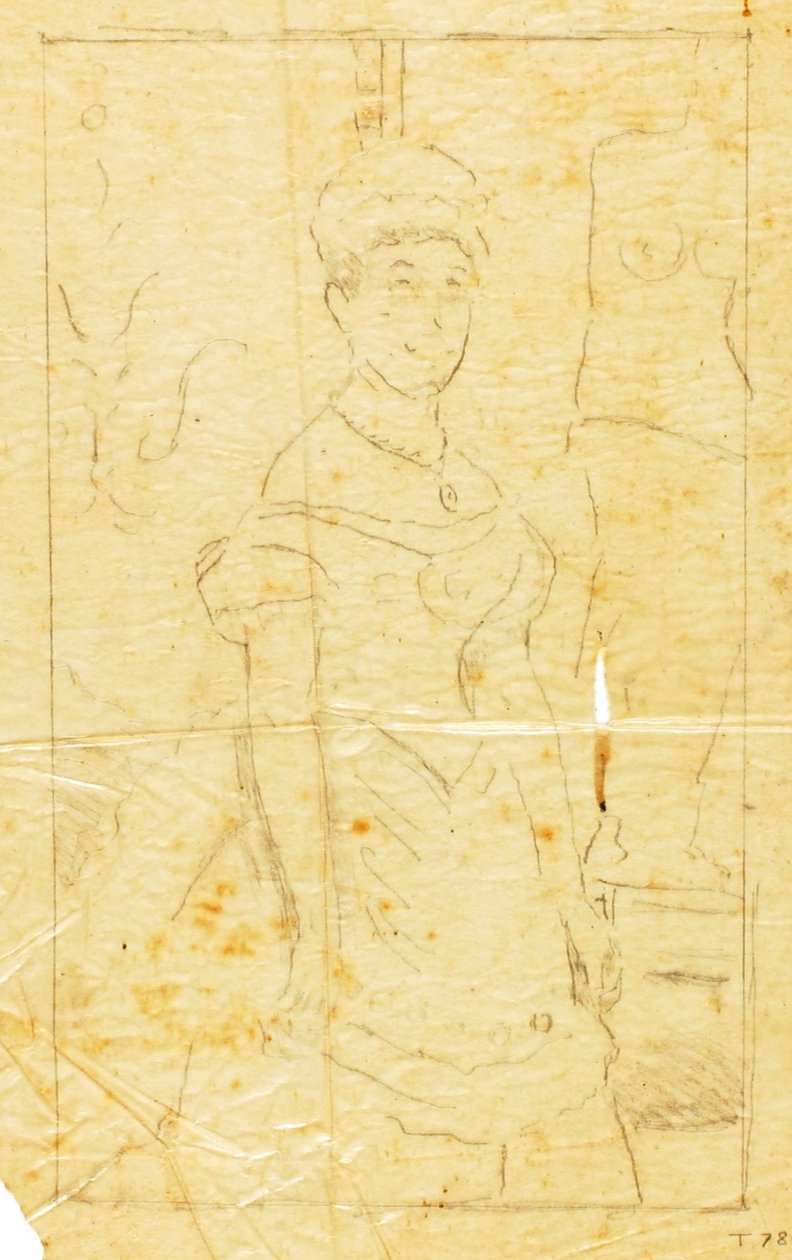 Dam i aftonklänning med Venus de Milo-figur av William Page