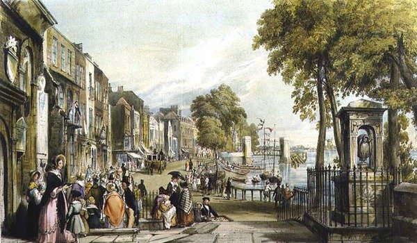 Chelsea Old Church och Sir Hans Sloanes grav (litho) av William Parrott