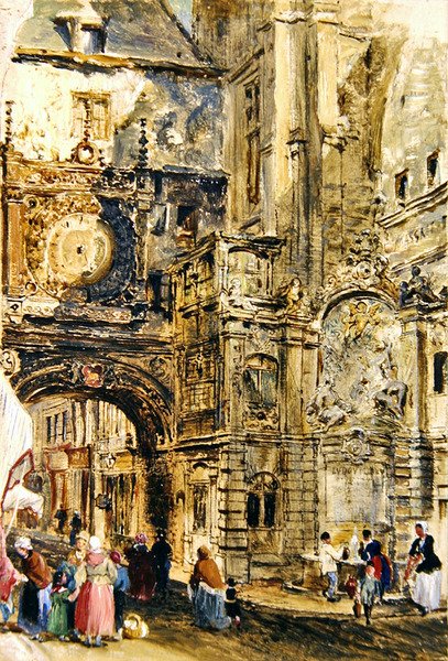 Gros Horloge de Rouen, ca 1860 (olja på papper ombord) av William Parrott