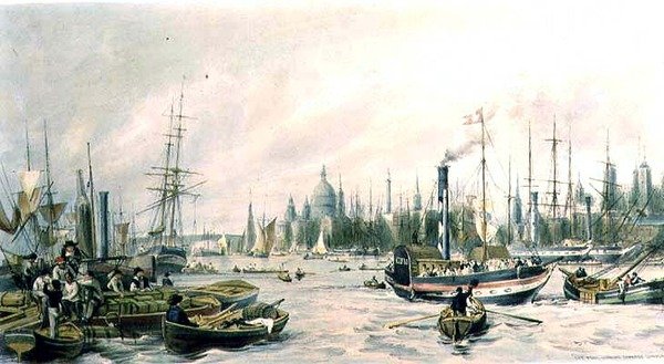 London Bridge från poolen (litho) av William Parrott