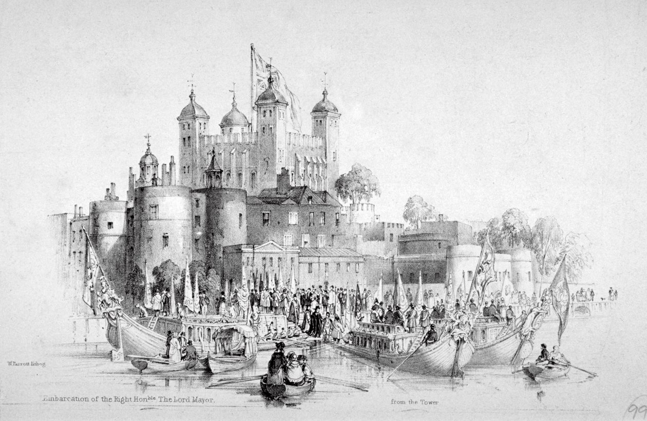 Lord Mayor Thomas Johnson och hans följe går ombord från Towern i London, 1840 av William Parrott